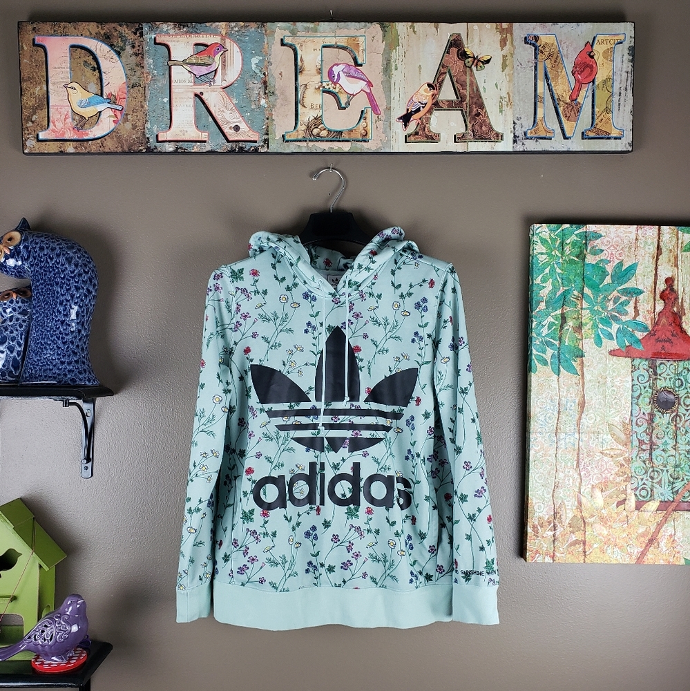 NWOT ADIDAS green floral hoodie sweatshirt small
